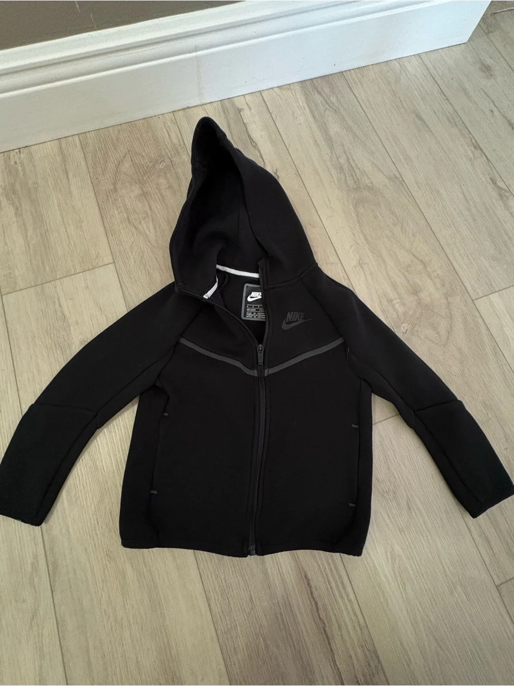 Nike Tech Kids Black Hooded Full-Zip Jacket with Subtle Logo